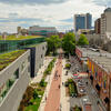 Aerial view of Charles Library and Liacouras Walk